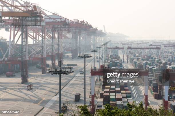 international container terminal in shanghai, china - wei shen stock pictures, royalty-free photos & images