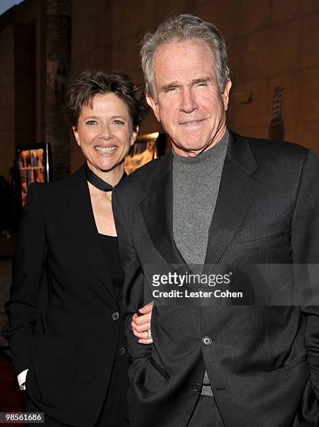 Actress Annette Bening and actor Warren Beatty arrive at the "Mother And Child" Los Angeles Premiere held at the Egyptian Theatre on April 19, 2010...