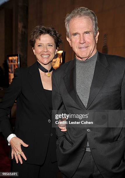 Actress Annette Bening and actor Warren Beatty arrive at the "Mother And Child" Los Angeles Premiere held at the Egyptian Theatre on April 19, 2010...