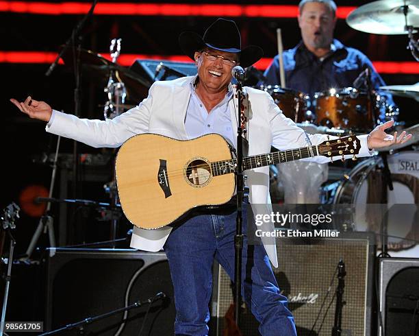 Musician George Strait performs onstage during Brooks & Dunn's The Last Rodeo Show at MGM Grand Garden Arena on April 19, 2010 in Las Vegas, Nevada.