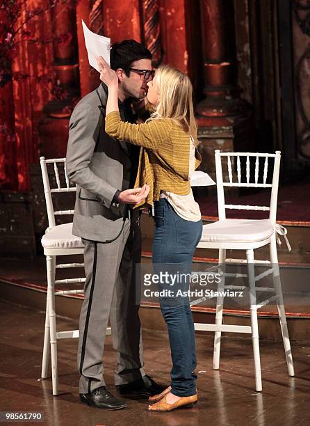 Zachary Quinto and Mamie Gummer perform during Stars Give Love - A Very Special Benefit For WET's 11th Season at The Angel Orensanz Foundation on...