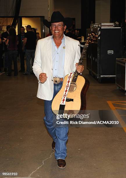 Musician George Strait backstage during Brooks & Dunn's The Last Rodeo Show at the MGM Grand Garden Arena on April 19, 2010 in Las Vegas, Nevada.