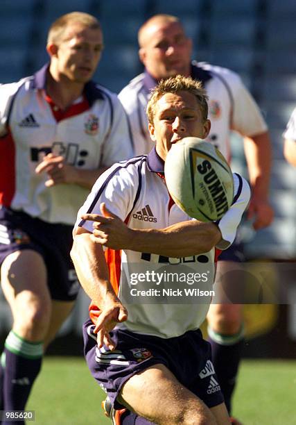 Jonny Wilkinson of the British Lions throws his pass during Lions Training today ahead of their tour match against NSW on Saturday night at the...