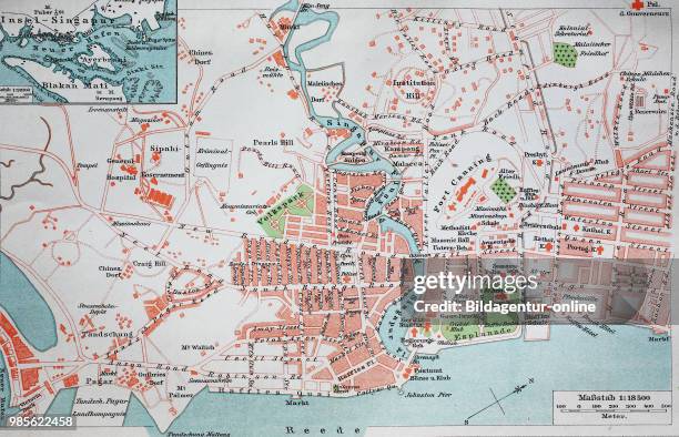 City map from the year 1892: Singapore, digital improved reproduction of an original print from the year 1895.