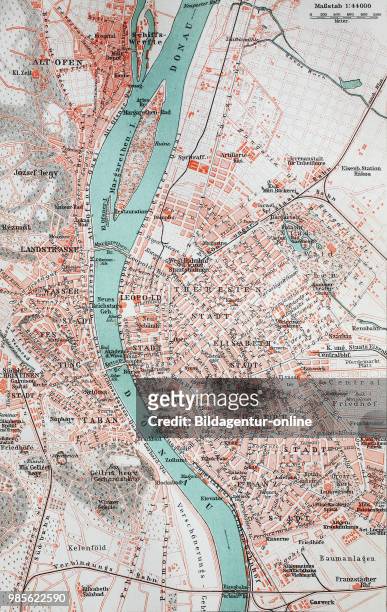 City map from the year 1892: Budapest, Hungary, digital improved reproduction of an original print from the year 1895.