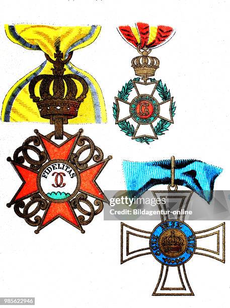 Ornaments, decorations, medals and awards 1890: Orden der Treue aus Baden, Karl-Friedrich-Verdienstorden aus Baden, Kronenorden aus Preussen, digital...