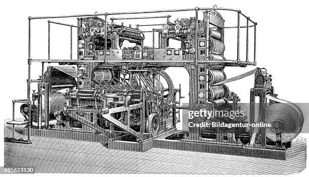 Zwillingsrotationsschnellpresse, Maschinenfarbik Augsburg. Twin rotation press, maschinenfabrik augsburg, digital improved reproduction of an...