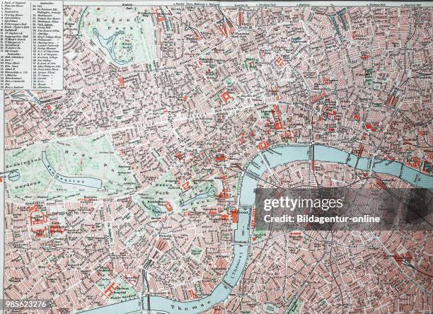 Stadtplan von London, City und Westend, England city map of London, digital improved reproduction of an original print from the year 1895.