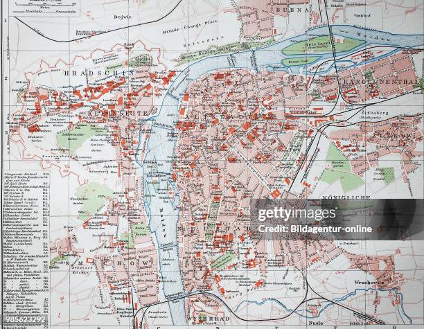 Stadtplan von Prag, Tschechische Republik city ??map of prague, czech republic, digital improved reproduction of an original print from the year 1895.