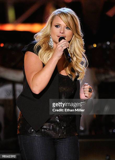 Singer Miranda Lambert performs onstage during Brooks & Dunn's The Last Rodeo Show at MGM Grand Garden Arena on April 19, 2010 in Las Vegas, Nevada.