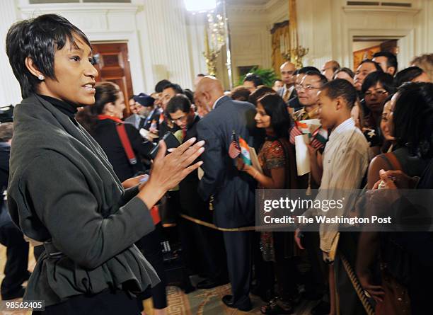 The President welcomes Prime Minister Manmohan Singh, and his wife, Mrs. Kaur, to the White House. Pictured, WH social secretary Desiree Rogers,...