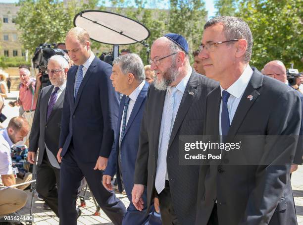 Prince William, Duke of Cambridge arrives at Yad Vashem with UK Chief Rabbi Jonathan Sacks on June 26, 2018 in Jerusalem, Israel.