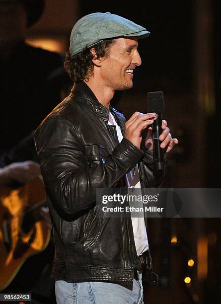 Actor Matthew McConaughey onstage during Brooks & Dunn's The Last Rodeo Show at MGM Grand Garden Arena on April 19, 2010 in Las Vegas, Nevada.