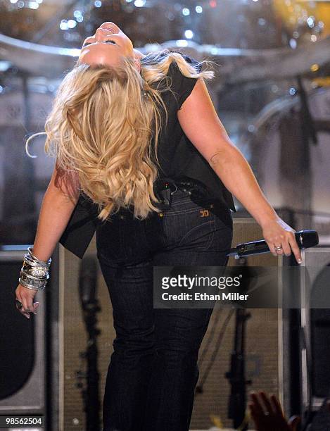 Musician Miranda Lambert performs onstage during Brooks & Dunn's The Last Rodeo Show at MGM Grand Garden Arena on April 19, 2010 in Las Vegas, Nevada.