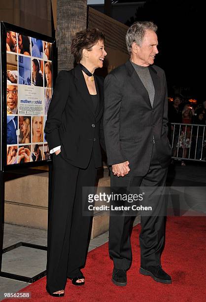 Actress Annette Bening and actor Warren Beatty arrive at the "Mother And Child" Los Angeles Premiere held at the Egyptian Theatre on April 19, 2010...