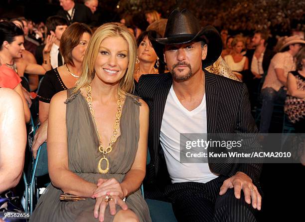 Singers Faith Hill and Tim McGraw pose in the audience during Brooks & Dunn's The Last Rodeo Show at MGM Grand Garden Arena on April 19, 2010 in Las...