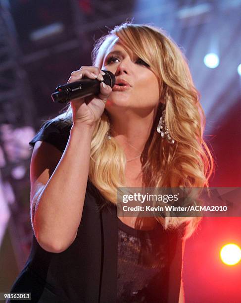 Musician Miranda Lambert performs onstage during Brooks & Dunn's The Last Rodeo Show at MGM Grand Garden Arena on April 19, 2010 in Las Vegas, Nevada.