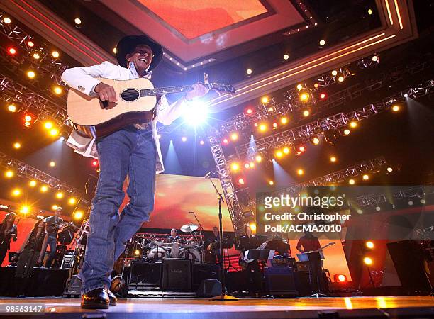 George Strait performs onstage during Brooks & Dunn's The Last Rodeo Show at MGM Grand Garden Arena on April 19, 2010 in Las Vegas, Nevada.