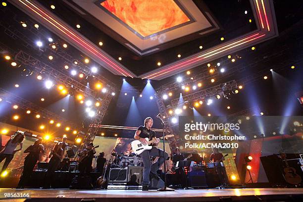 Keith Urban performs onstage during Brooks & Dunn's The Last Rodeo Show at MGM Grand Garden Arena on April 19, 2010 in Las Vegas, Nevada.