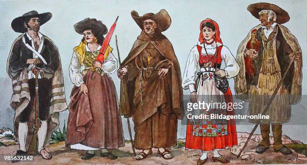 Fashion, clothing in Portugal in the 19th century, a cattle dealer with stockings, farmer from the province of Minho, northern Portugal, with lots of...