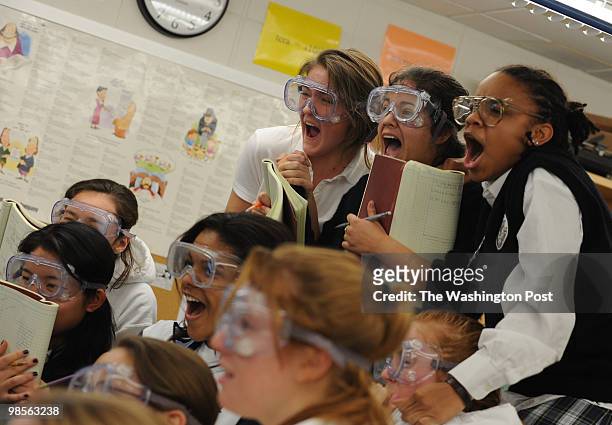 December 16, 2009 PLACE: McLean, VA PHOTOGRAPHER: jahi chikwendiu/twp CAPTION: Students of Christopher Lee's engineering class react as the small...