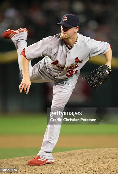 Relief pitcher Ryan Franklin of the St. Louis Cardinals pitches against the Arizona Diamondbacks during the Major League Baseball game at Chase Field...