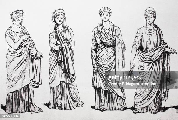 Women's fashion in antiquity, rome, women wearing the palla, Frauenmode im Altertum, Rom, Frauen in der Palla.