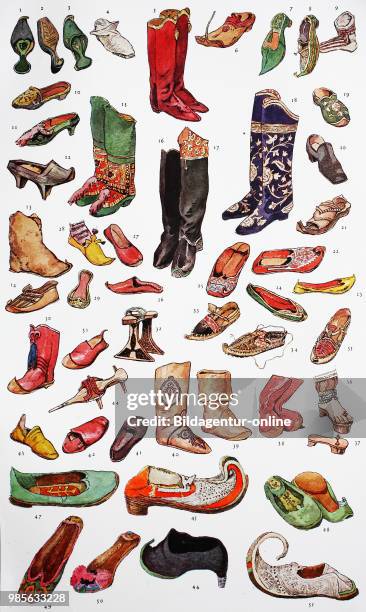 Shoe fashion from the asian countries, Schuhmode aus dem Orient, 19th century and earlier.