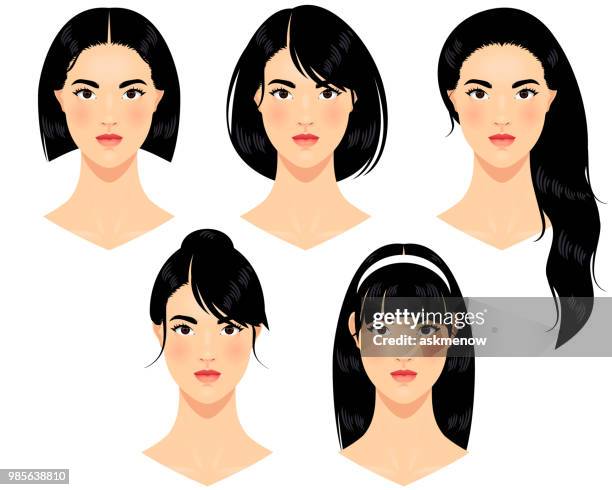 illustrations, cliparts, dessins animés et icônes de asiatique femmes - coiffure au carré
