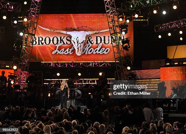 Singer Miranda Lambert performs onstage during Brooks & Dunn's The Last Rodeo Show at MGM Grand Garden Arena on April 19, 2010 in Las Vegas, Nevada.