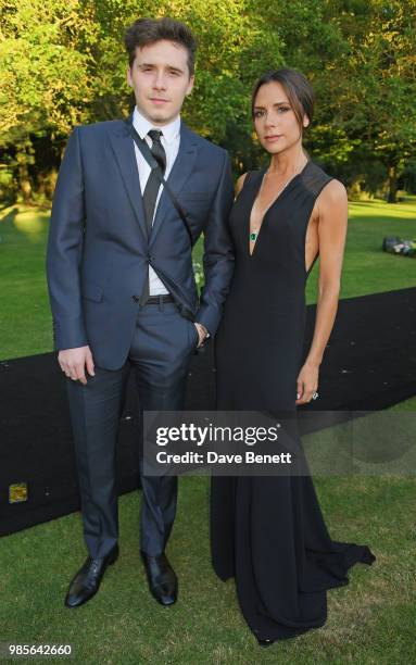 Brooklyn Beckham and Victoria Beckham attend the Argento Ball for the Elton John AIDS Foundation in association with BVLGARI & Bob and Tamar...