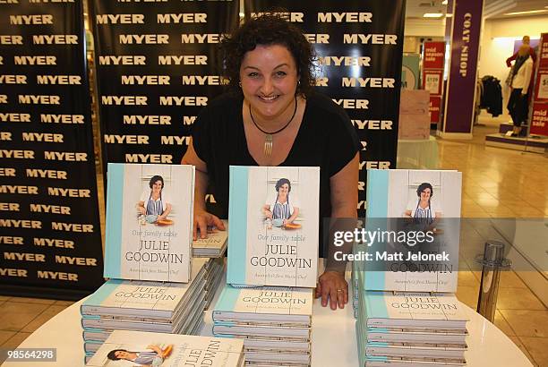 MasterChef winner Julie Goodwin attends a book-signing to promote her new cookbook 'Our Family Table' at the MYER City store on April 20, 2010 in...