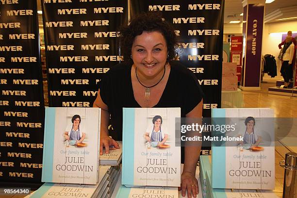 MasterChef winner Julie Goodwin attends a book-signing to promote her new cookbook 'Our Family Table' at the MYER City store on April 20, 2010 in...