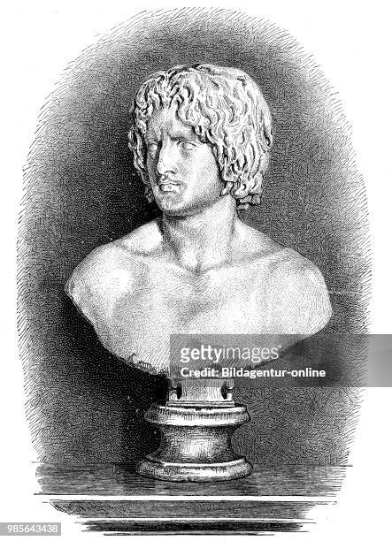 Statue of Germanicus, antique marble statue in the Lateran Museum of Rome, Italy, digital improved reproduction of an original print from the 19th...