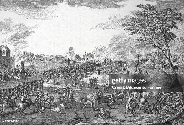 Storming of the bridge of Lodi on May 10 the campaign of Napoleon against the Austrians in Italy, digital improved reproduction of an original print...