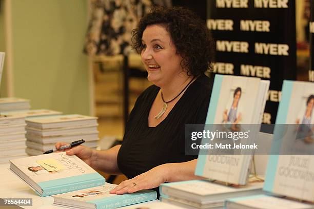 MasterChef winner Julie Goodwin attends a book-signing to promote her new cookbook 'Our Family Table' at the MYER City store on April 20, 2010 in...