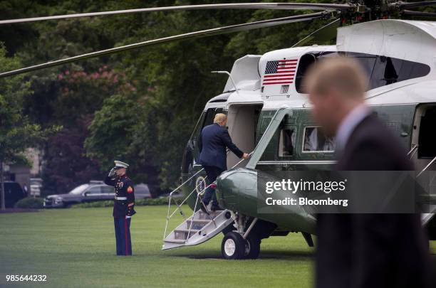 President Donald Trump boards Marine One on the South Lawn in Washington, D.C., U.S., on Wednesday, June 25, 2018. Trump plans to hold a campaign...