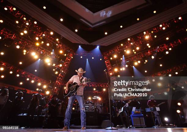 Musician Jason Aldean performs onstage during Brooks & Dunn's The Last Rodeo Show at MGM Grand Garden Arena on April 19, 2010 in Las Vegas, Nevada.