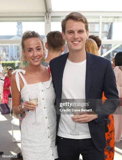 Jemima Cadbury and David Tollemache attend the Perrier Jouet VIP reception on the Perrier Jouet Champagne Terrace at Masterpiece London at the Royal...