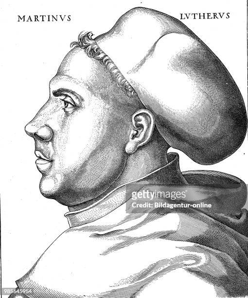 Portrait of Martin Luther at the age of 38 years in his habit, 10 November 1483 - 18 February 1546, was a German professor of theology, composer,...