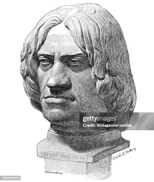 Terracotta bust of Lorenzo de Medici, il Magnifico, January 1, 1449 - April 8 was a banker and politician in Florence of the Medici family, digital...