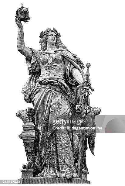 The Niederwalddenkmal is a monument located in the Niederwald, near Ruedesheim on the Rhine in Hesse, Germany, he central figure is the 10.5 metres...