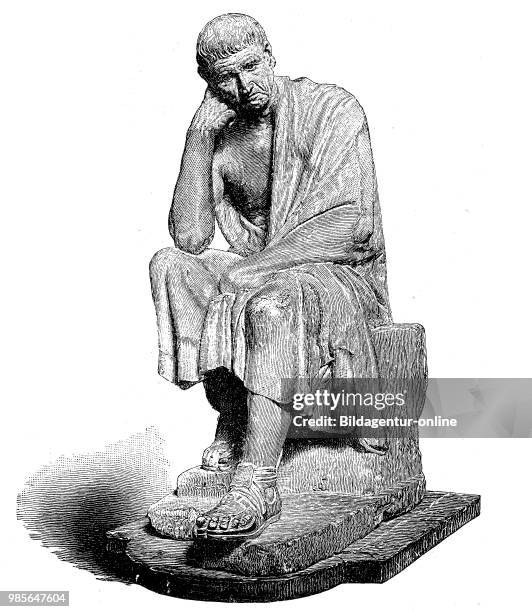 Aristotle, Aristoteles, 384 BC Chr. - 322 BC BC, is one of the most famous and influential philosophers and naturalists in history, the statue in the...