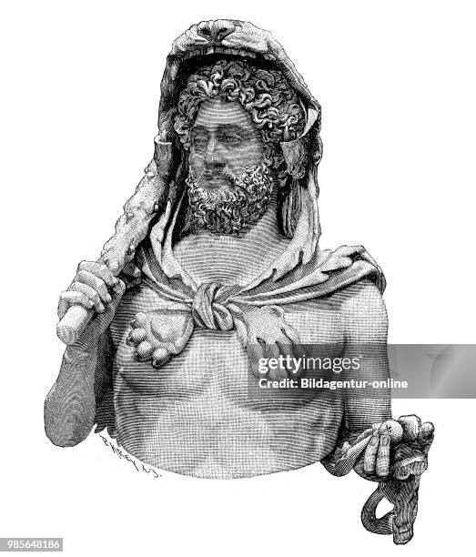 Bust of Commodus as Hercules, August 31, 161 - December 31 was Roman Emperor from 180 to 192, original in the Capitoline Museum, Rome, Italy, digital...