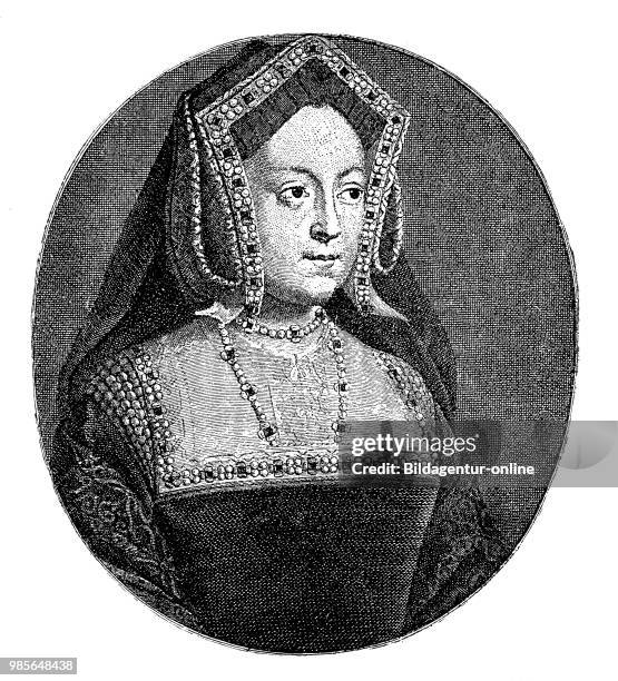 Portrait of Catherine of Aragon also Catherine of Aragon, 15 December 1485 - 7 January 1536, was the first wife of Henry VIII Queen of England, her...