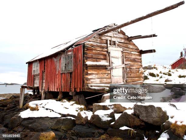 abandoned rorbu in lofoten - rorbu stock pictures, royalty-free photos & images