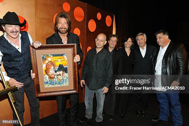 Musicians Kix Brooks and Ronnie Dunn of Brooks & Dunn with Senior Vice President, Specials, CBS Entertainment Jack Sussman, Executive Producer of The...