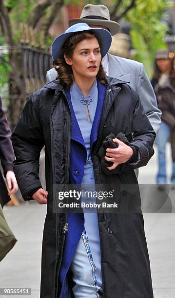 Kate Winslet on location for "Mildred Pierce" on the streets of Manhattan on April 19, 2010 in New York City.