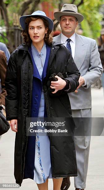 Kate Winslet on location for "Mildred Pierce" on the streets of Manhattan on April 19, 2010 in New York City.