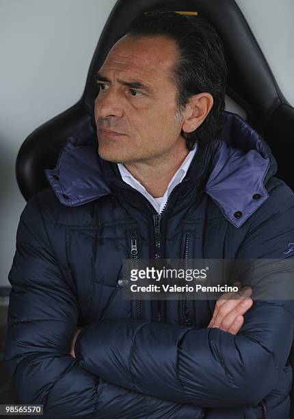 Fiorentina head coach Cesare Prandelli looks on prior to the Serie A match between Atalanta BC and ACF Fiorentina at Stadio Atleti Azzurri d'Italia...